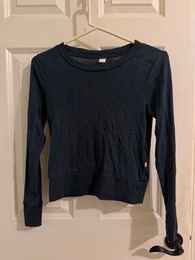 Old Navy Navy Ribbed Long-Sleeve Crewneck Sweatshirt